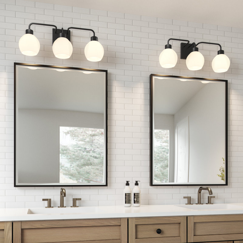 Éclairage pour meuble-lavabo à intensité variable Tanner, Noir mat, Blanc, 3 lumières