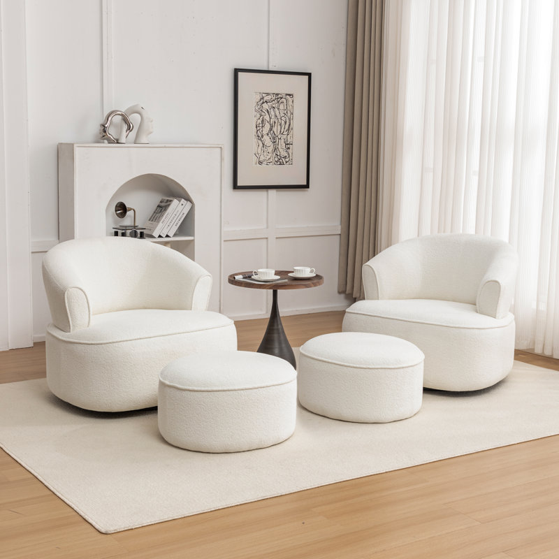 Armenakis 33'' Wide Upholstered Polyester Swivel Chair With Ottoman, Beige Polyester