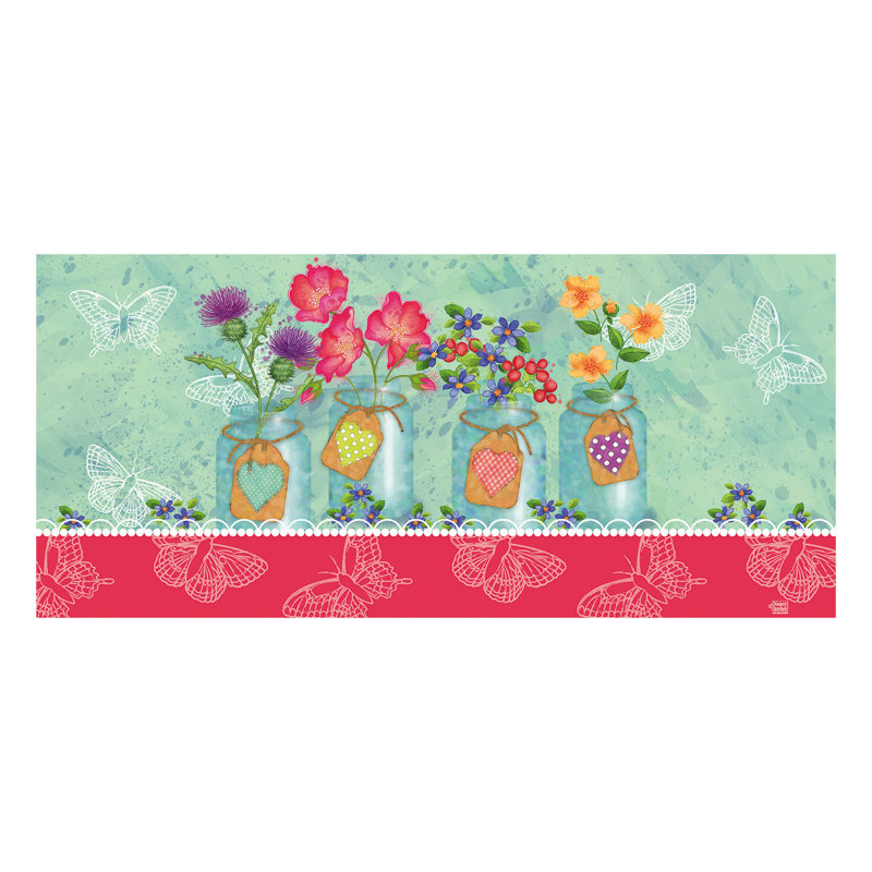 Pots de mason sauvages rose 22 po x 10 po tapis de porte extérieur antidérapant Ringgold