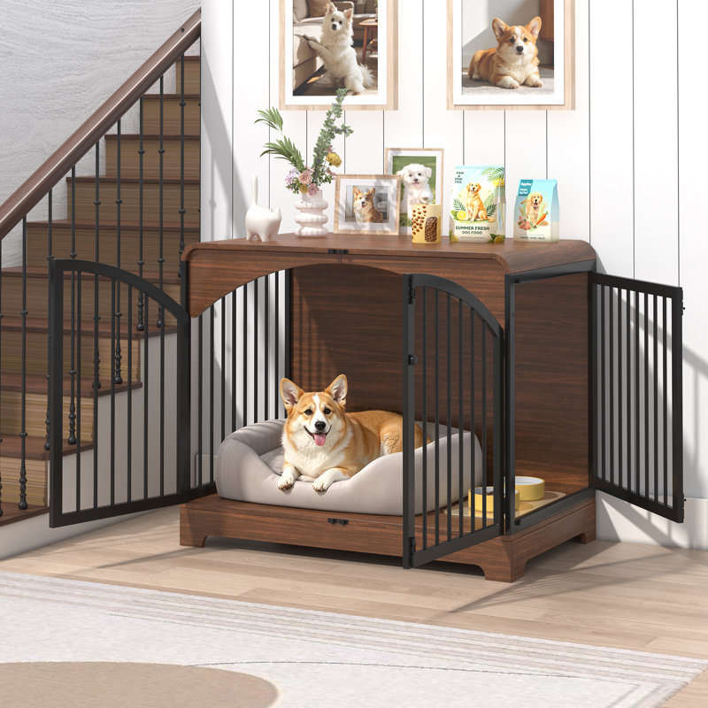Cage en bois pour chien avec portes doubles et verrous de sécurité triples