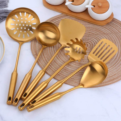 Ensemble d'ustensiles de cuisine professionnel en acier inoxydable de 7 pièces avec une large spatule, une cuillère fendue, une louche, un fouet et plus - Outils 18/8 (304) durables pour la cuisson, le service et la cuisson