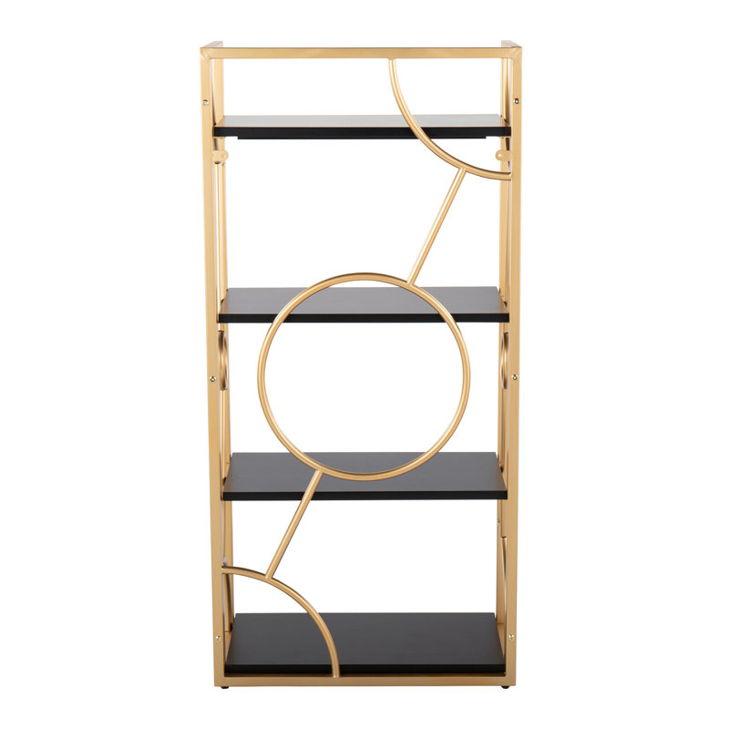 Bibliothèque contemporaine en métal doré et bois noir, Gold/Black
