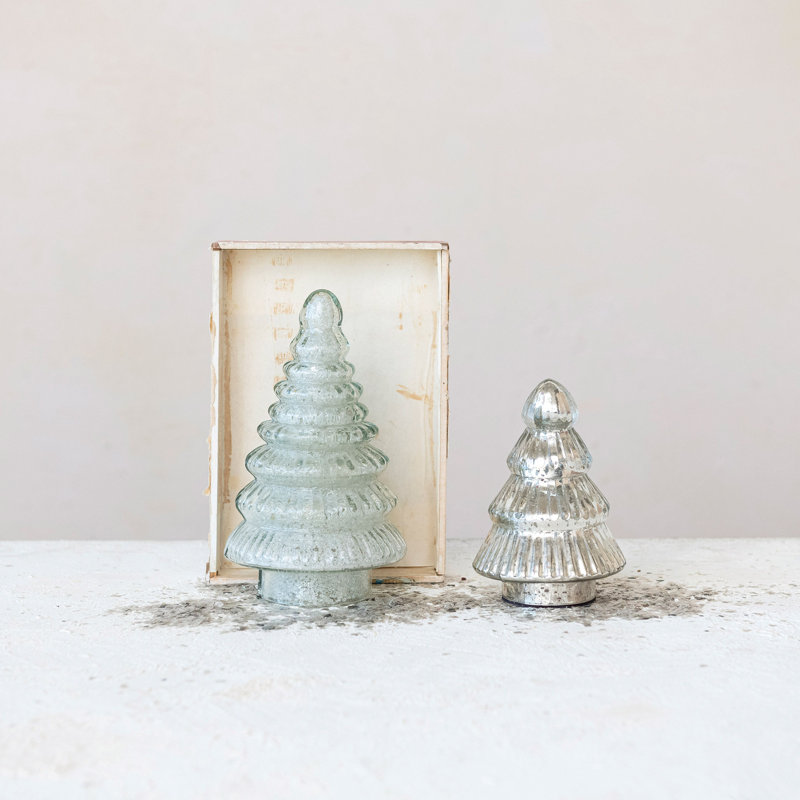 Embossed Glass Tree With White Seed Beaded Interior