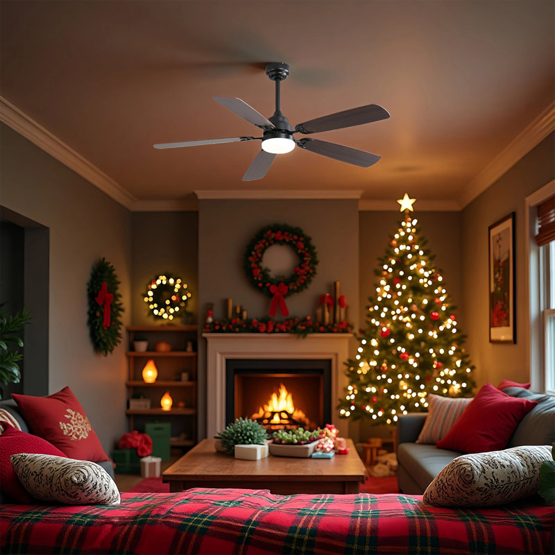 Whisperbloom Blade Span 52 In. Indoor Black Ceiling Fan With LED Light Bulbs And Remote Control