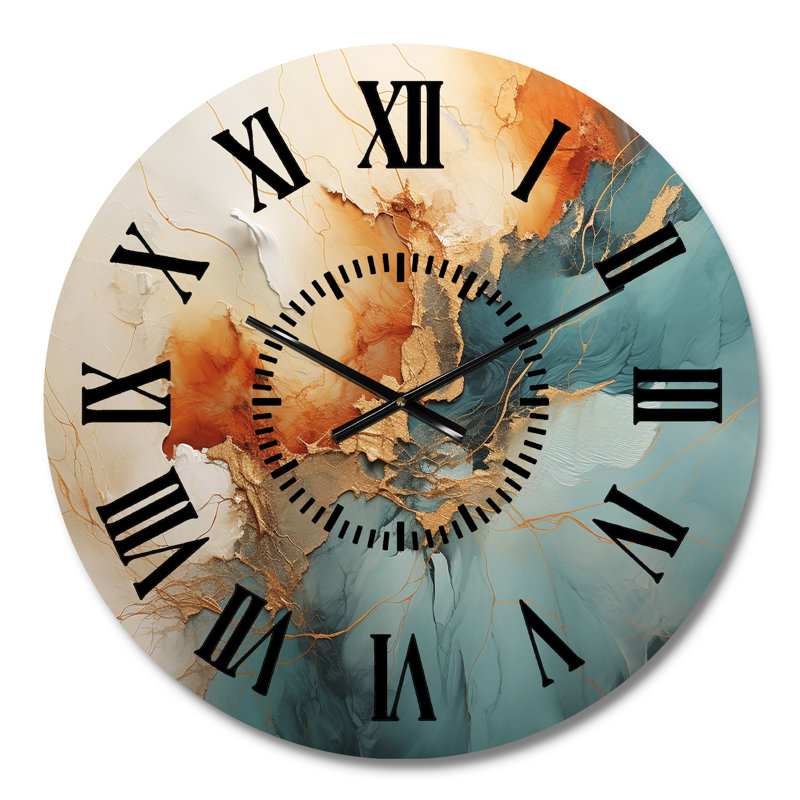 Horloge murale Teal Orange Bold Energy V - Abstract Collages, Médium