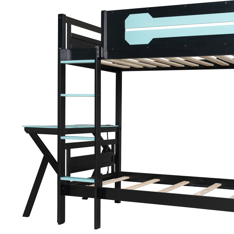 Multifunctional Twin Bunk Bed, Wood Frame, Modern Gaming Setup, Ideal For Home