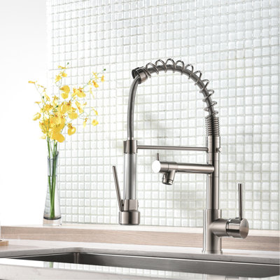 Robinet de cuisine en or brossé avec douchette rétractable, acier inoxydable, longue durée de vie