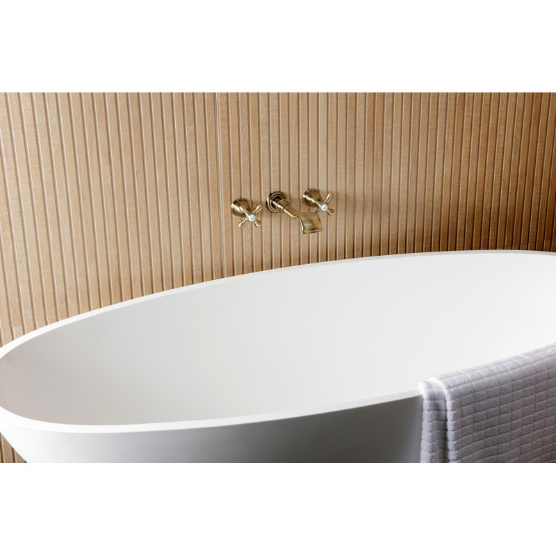 Kingston Brass Two-Handle 3-Hole Wall Mount Roman Tub Faucet, Cross, Antique Brass
