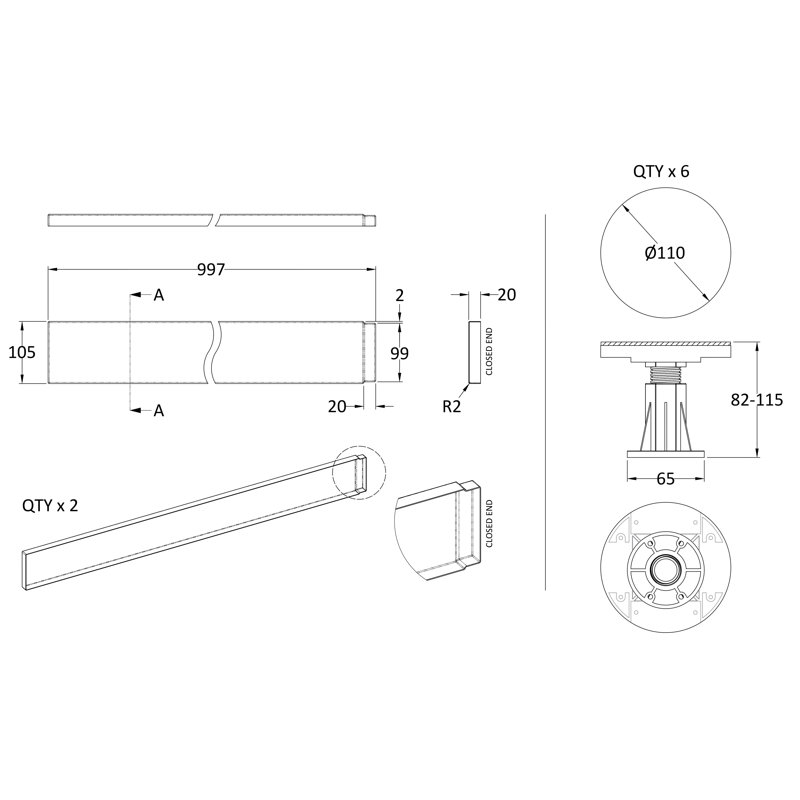 Leg Set Suitable For 700-900 Square & Rectangular Trays, Slate