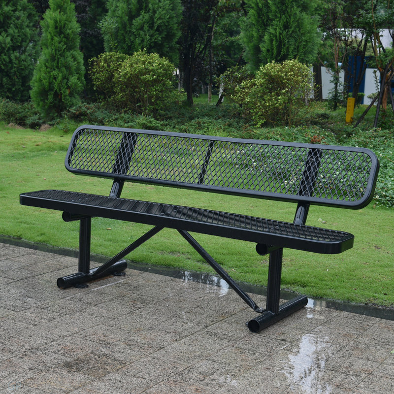 Banc d'extérieur en acier avec dossier, Noir, H 32,65 po x l 72,06 po x P 23,17 po