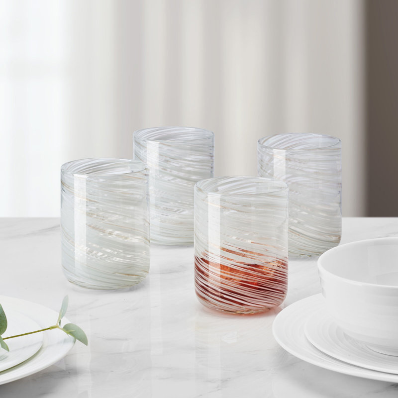 Color Swirl 15 oz. Double Old Fashion Glasses, Clear/White
