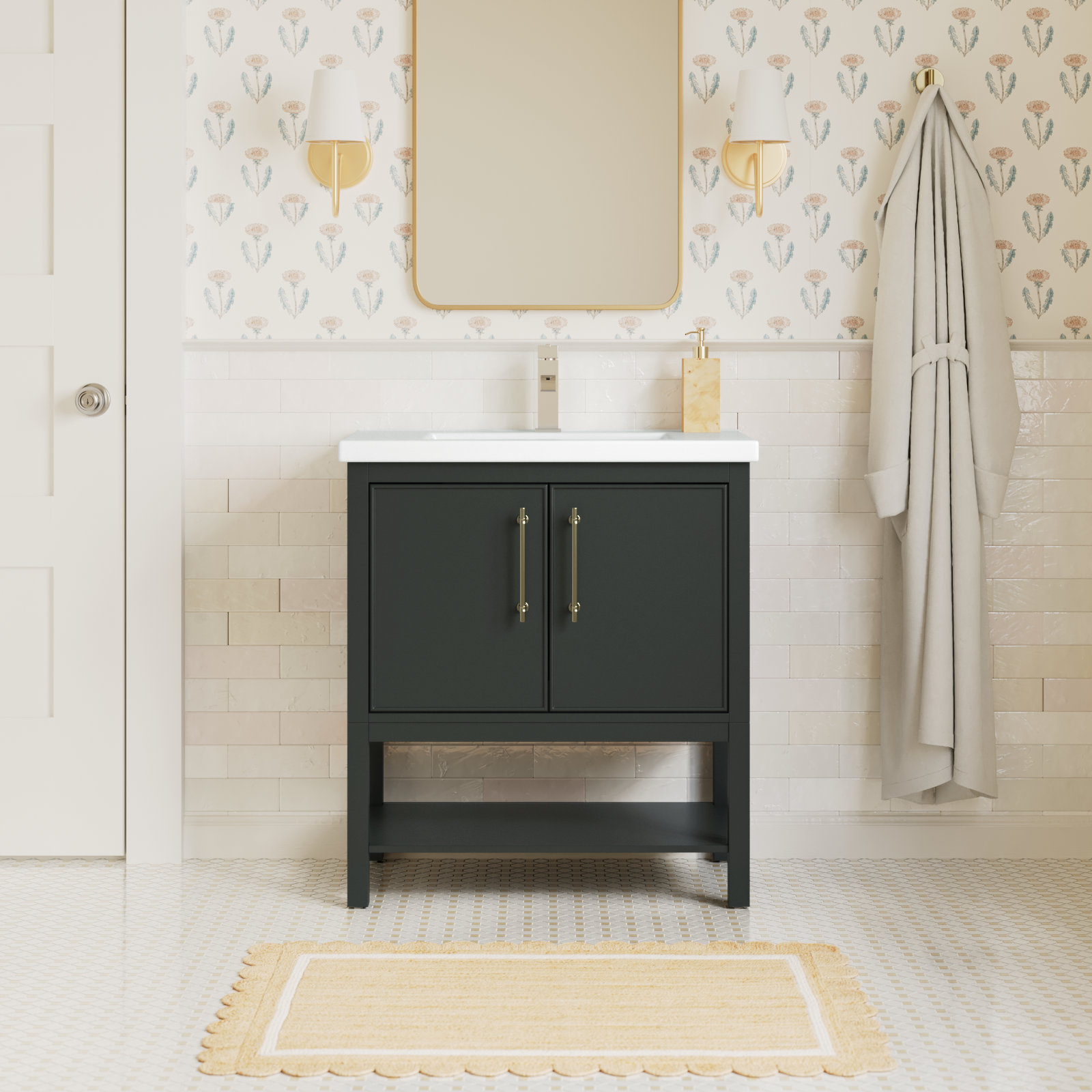 Jewell 30'' Single Bathroom Vanity, Vintage Green/Antique Brass