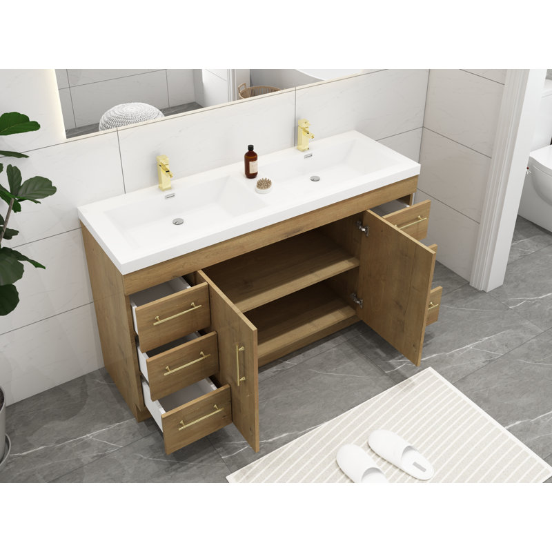 Ensemble de meuble-lavabo double 60 po Carliss, Chêne, Or