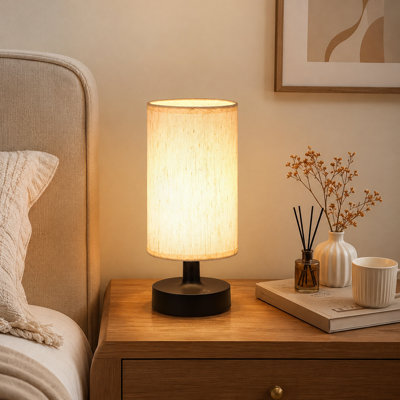 Single Beige-and-Black Cordless Table Lamp with 4000mAh Rechargeable Battery, Touch Control and Stepless Dimming for Bedside, Nightstand, Bedroom and Living Room Use