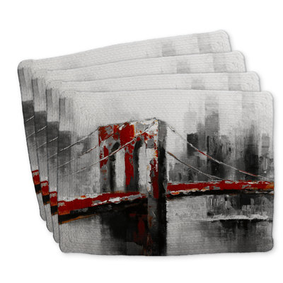 Ensemble de 4 napperons abstraits Red Brooklyn Bridge