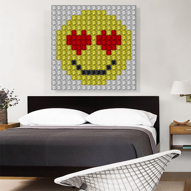 «Emoticon Heart Eyes Love Smiley Face Jewel Pixel», impression sur toile tendue, H 36 po x l 36 po x P 0,75 po