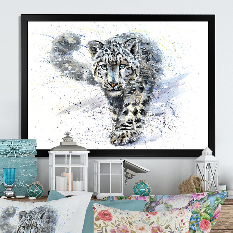 Snow Leopard - reproduction de cadre flottant sur toile, Cadre noir, H 8 po x l 12 po x P 1 po