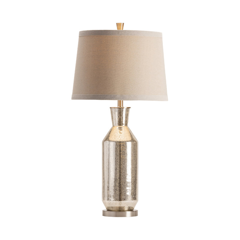 34" Glass Table Lamp With Oatmeal Shade