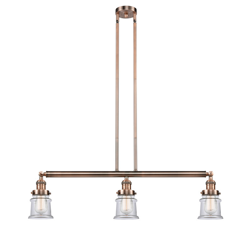 Luminaire suspendu linéaire à 3 lumières pour îlot de cuisine Madelyn, Transparent, Ampoule DEL 6 watts Vinage, Or satiné