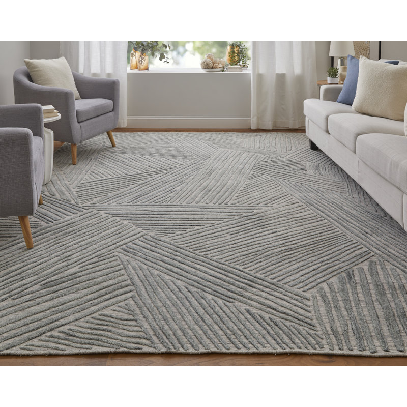 Tapis vert à motif abstrait moderne Elias, Rectangulaire 8 pi x 10 pi