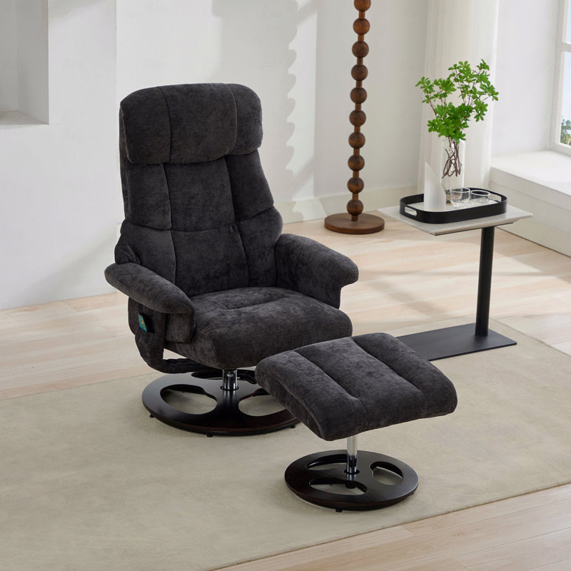 Fauteuil inclinable de massage en chenille avec repose-pieds en tissu, Gris foncé, Noir, noir, noir, noir