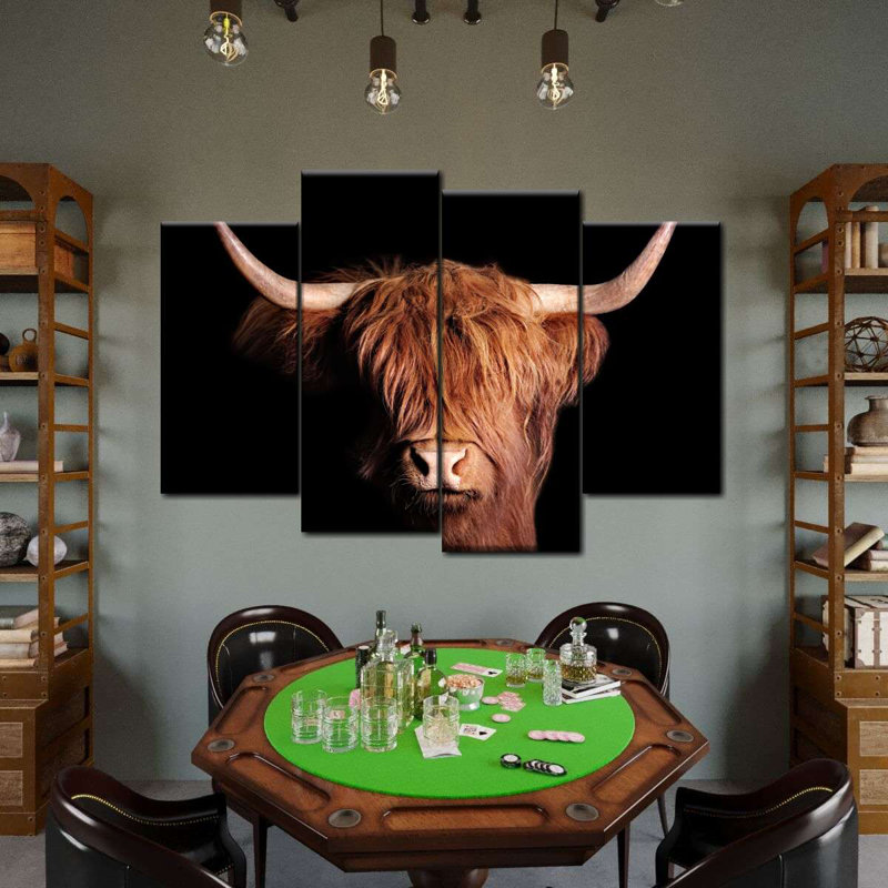 Highland Cow, ensemble de 4 pièces sur toile écossaise Highland Cow, H 27 po x l 43 po x P 1,25 po