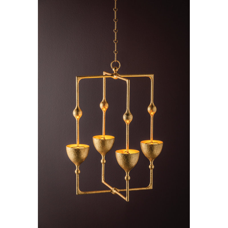 Lanterne 4 lumières Antalya, Feuille d'or rétro, H 30,25 po x l 22 po x P 22 po