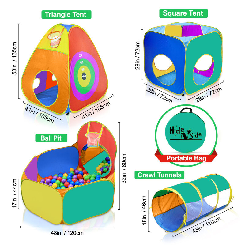 Vibrant Multi-Color Alloy Steel Kids Play Tent and Tunnel Set