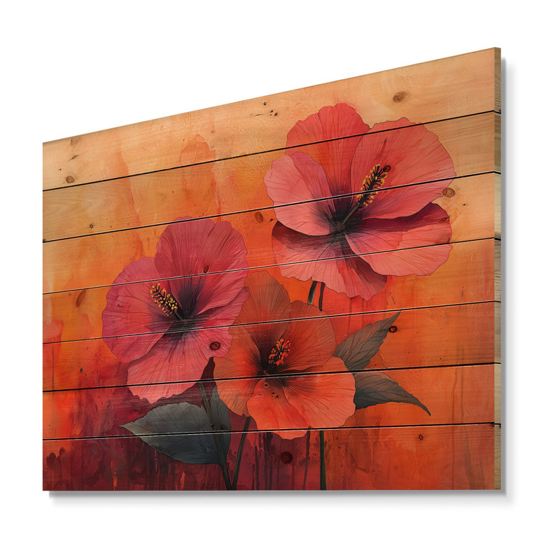 Vivid Hues Hibiscus liquide Harmony II - décoration murale en bois d'hibiscus - sur bois de pin naturel, H 24 po x l 32 po