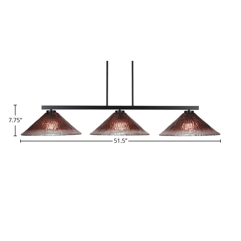 Barre d'éclairage 3 lumières Kliebert au fini noir mat avec verre cristal framboise 16 po