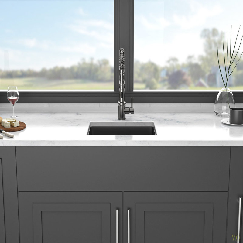 Évier de cuisine en quartz - Évier de cuisine encastré en composite de granite 17,71 po x 15,74 po, Bronze industriel-noir