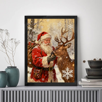 Père Noël rétro noir encadré avec art mural de style rétro