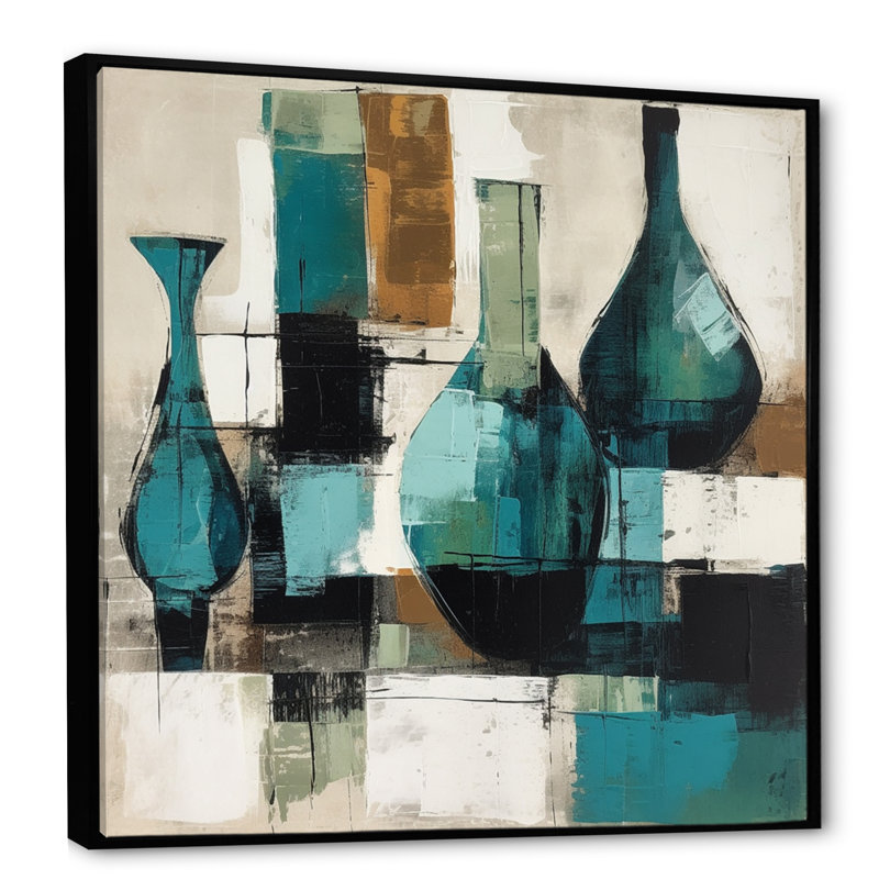 «Green and Cream Artisanal Boho Pottery», reproduction sur toile, H 16 po x l 16 po x P 1 po, Cadre flottant noir