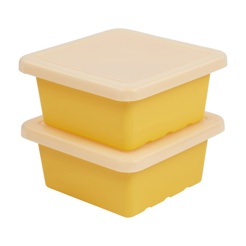 ECR4Kids Stackable Square Bins with Non-Snap Lids, Multipurpose Organization, 2-Pack, Yellow