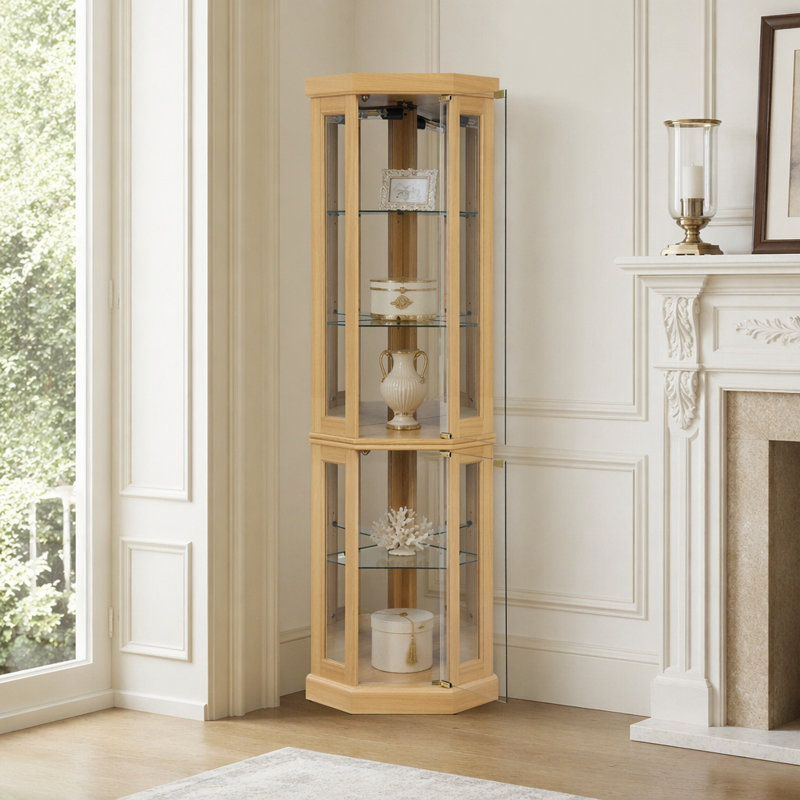 Vitrine de coin lumineuse avec tablettes réglables