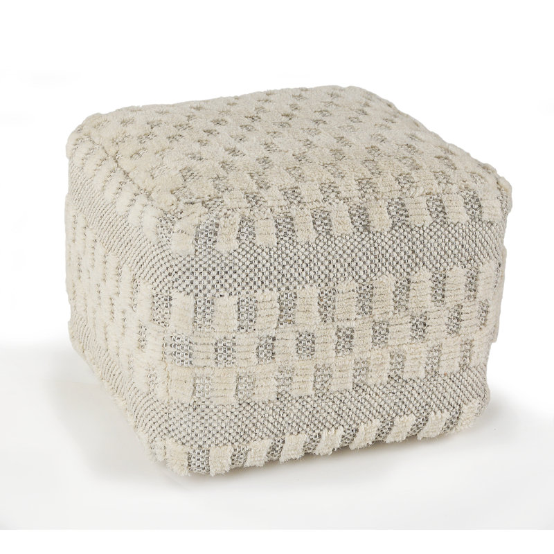 Repose-pieds rembourré Lebo, Laine beige