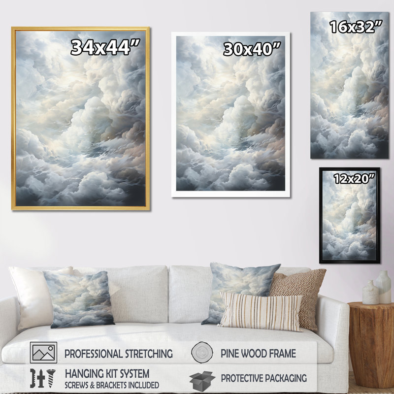 Jahquez Clouds Whispering Clouds II - Clouds, impressions sur toile, 40" H x 30" W, Cadre flottant blanc