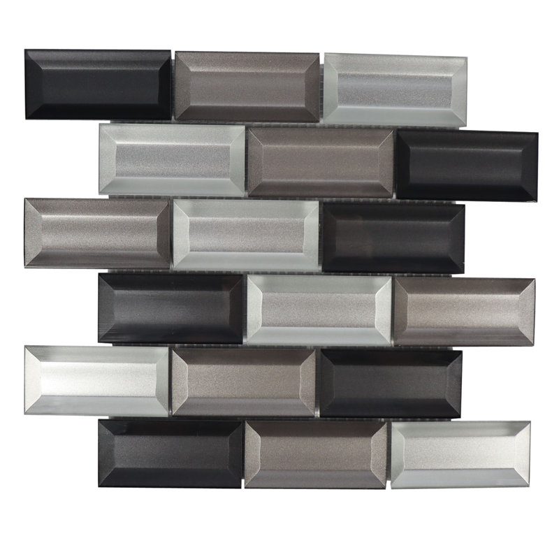 Erachidia 12" x 12" Beveled Glass Brick Joint Tile, Gray