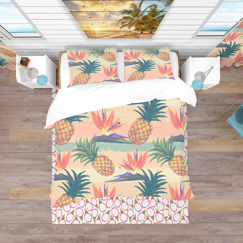 Ensemble de housse de couette tropical, Housse simple + 1 taie décorative