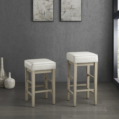 Ensemble de 2 tabourets à hauteur de comptoir de transitionnel en similicuir 24 po, structure en bois massif
