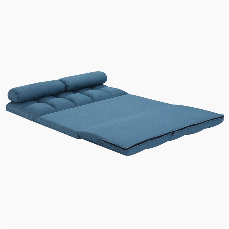 3-Fold Sofa Bed, Folding Mattress with 2 Pillows, Blue - High-Density Foam Filling, Polyester Fabric, Blue