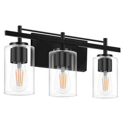 Luminaire de meuble-lavabo moderne à 3 lumières avec abat-jour en verre transparent et cadre en métal pour salle de bain, miroir de meuble-lavabo