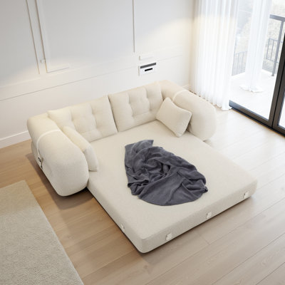 78.7" Multi-Functional Foldable Sofa Bed with Teddy Fabric, 3-in-1 Design for Living Room, Guest Bed & Playroom by Hokku Designs