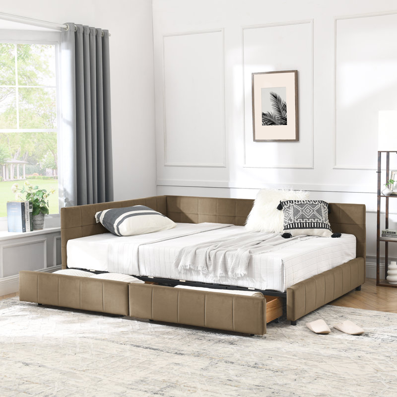 Cadre de lit double capitonné avec rangement pleine grandeur, cadre de canapé-lit avec dossier et accoudoirs confortables, lit double pour chambre à coucher, salon, velours