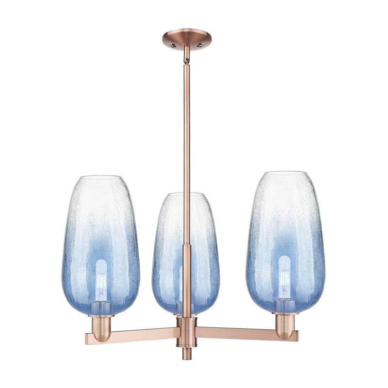Lustre suspendu 3 lumières Godalming, Bleu saphir, Cuivre antique