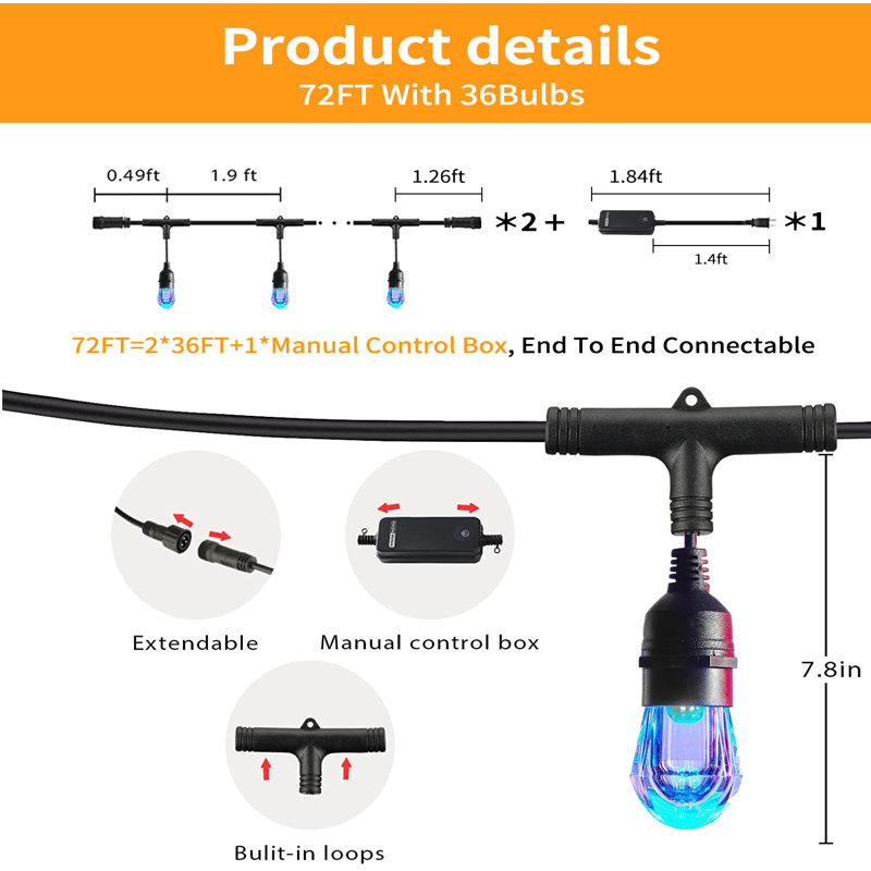 Guirlande d'extérieur à 1 ampoule à brancher 864 po