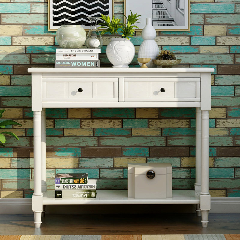Console Daisy, traditionnelle, 2 tiroirs, tablette de salon - blanc ivoire