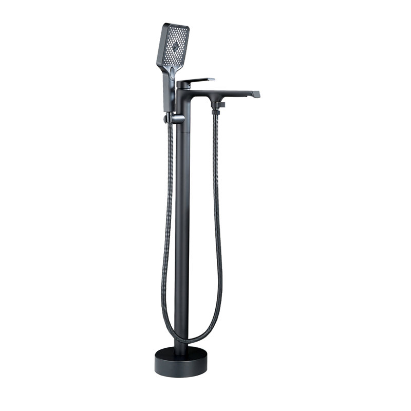 Single Handle Floor Mounted Freestanding Tub Filler Faucet with Handshower, Matte Black