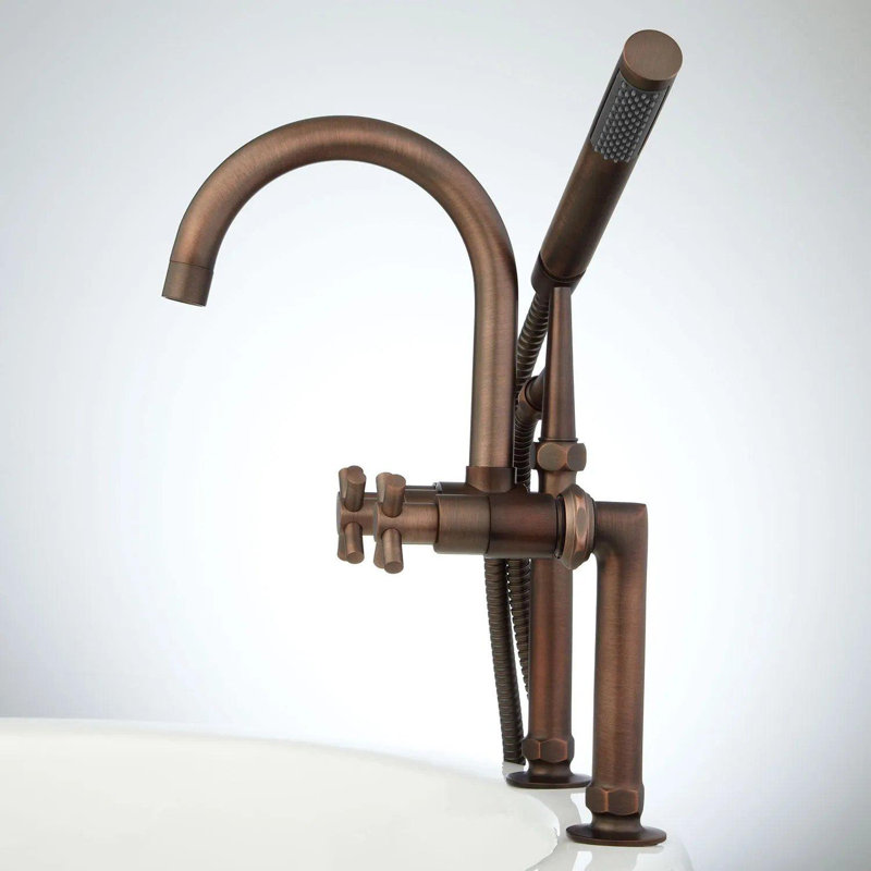 Robinet de baignoire romaine à fixation sur le comptoir avec poignées en croix Sebastian, Bronze huilé