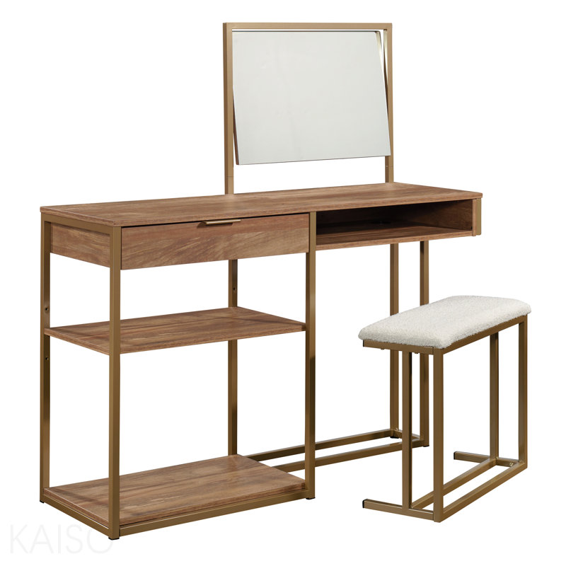 Vanity With Chic Storage, Brown Finish